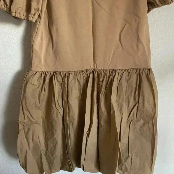 Impeccable Pig Mix Media Bubble Hem Puff Sleeve Tan Mini Coquette Party Dress S - Picture 11 of 11